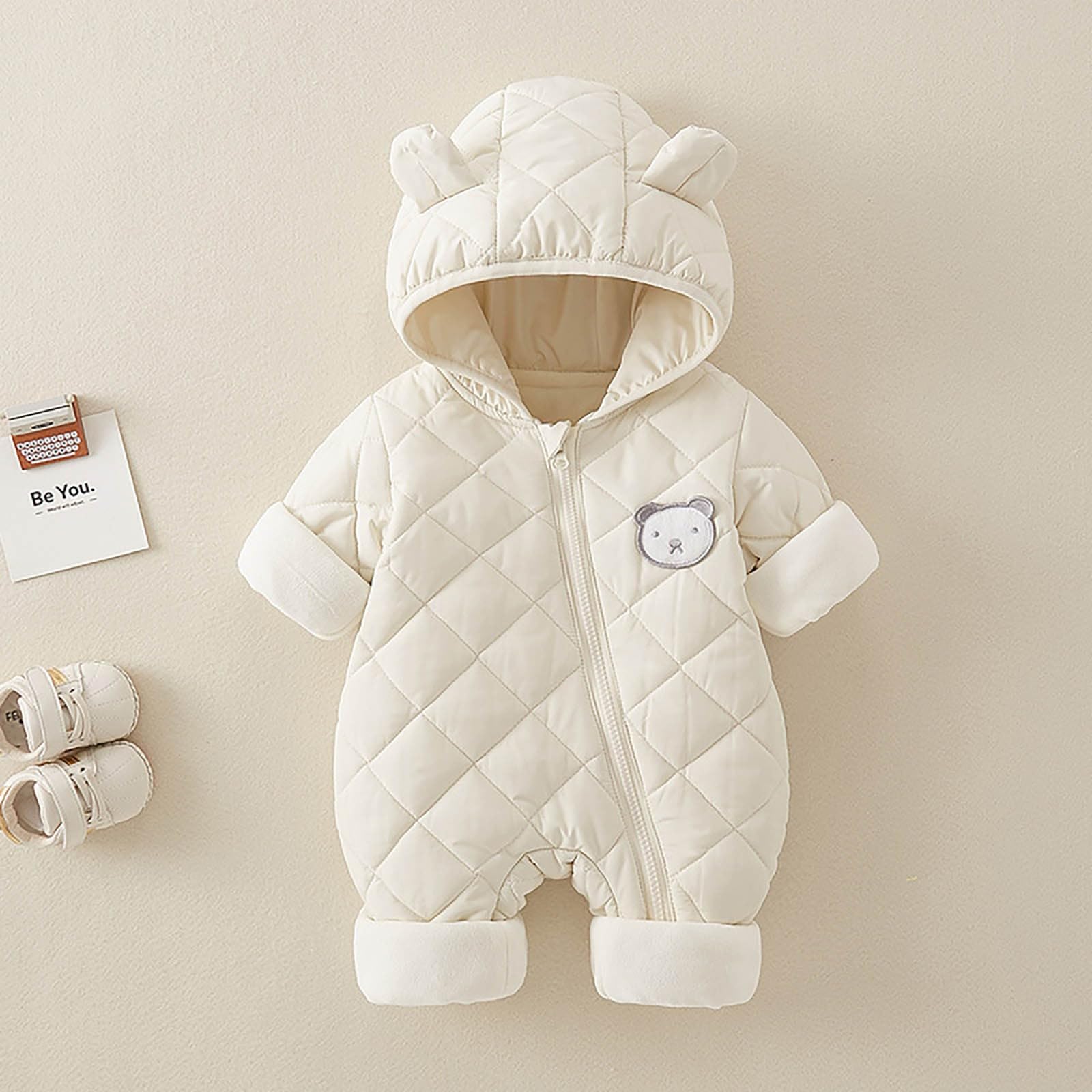 Generico Body Invernale a Tuta con Cappuccio Orso, Caldo Pile, per Neonati e Bambini, Abbigliamento da Neve Freddo #D