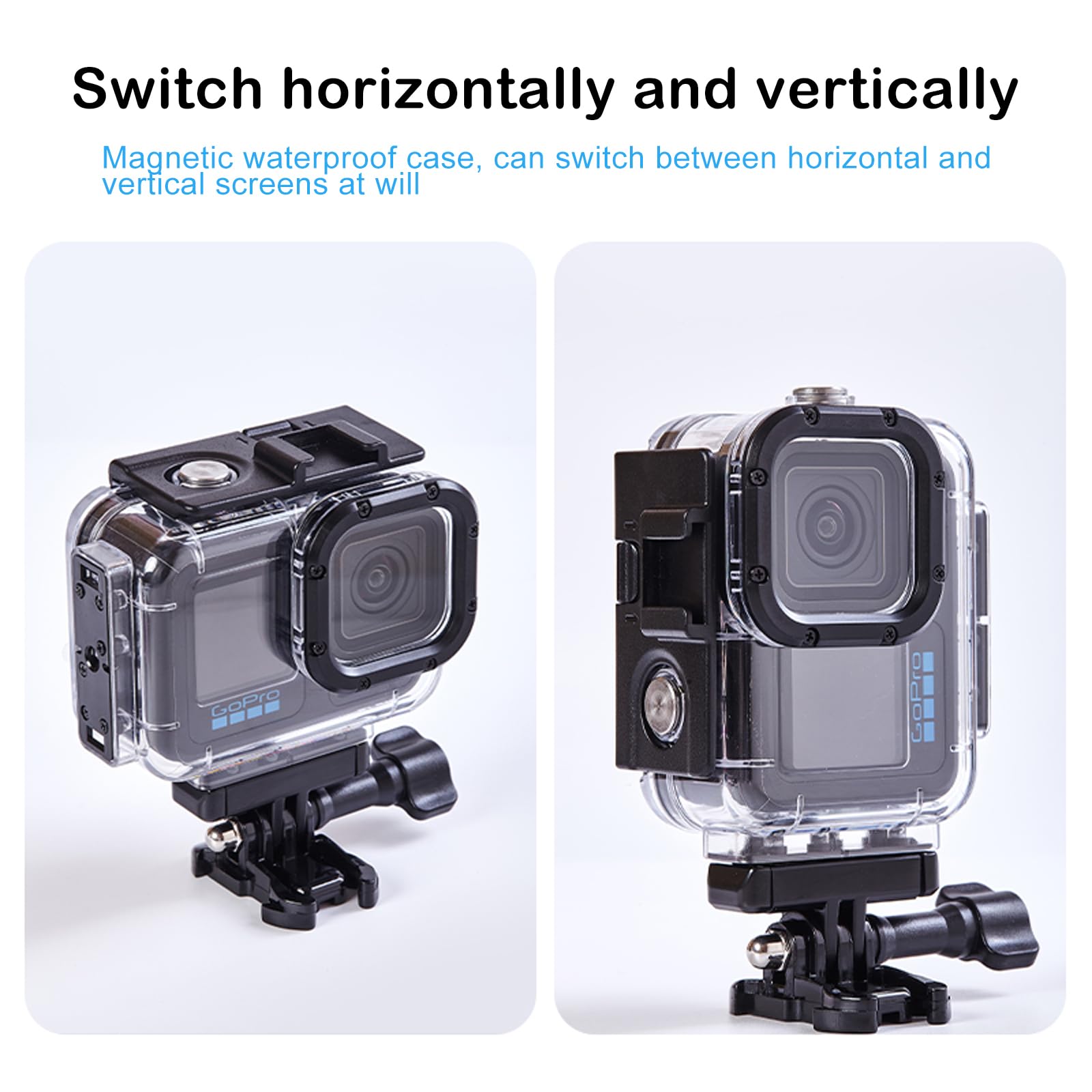 Wasserdichtes Gehäuse mit Tauchfiltern für Go Pro Hero 13 12 11 10 9 Schwarz, 60 m Unterwasser-Schutzgehäuse mit Metall-Schnell-Magnetbefestigung und Entriegelungsadapter, Kaltschuh-kompatibel