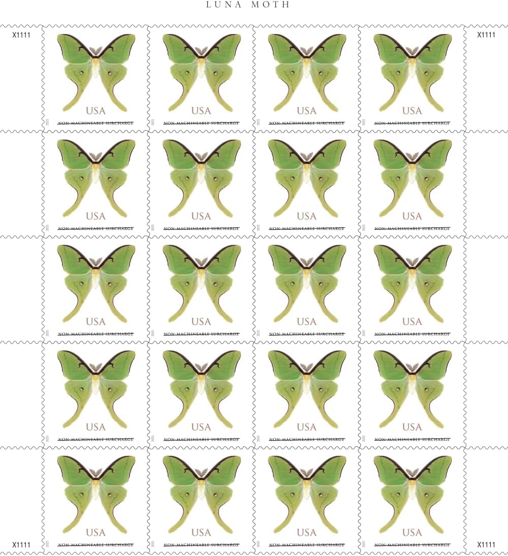 United States Postal Service Luna Moth 2025 (Sheet of 20) Non-Machineable Surcharge Rate for Square Envelopes First-Class Mail Forever Postage Stamps