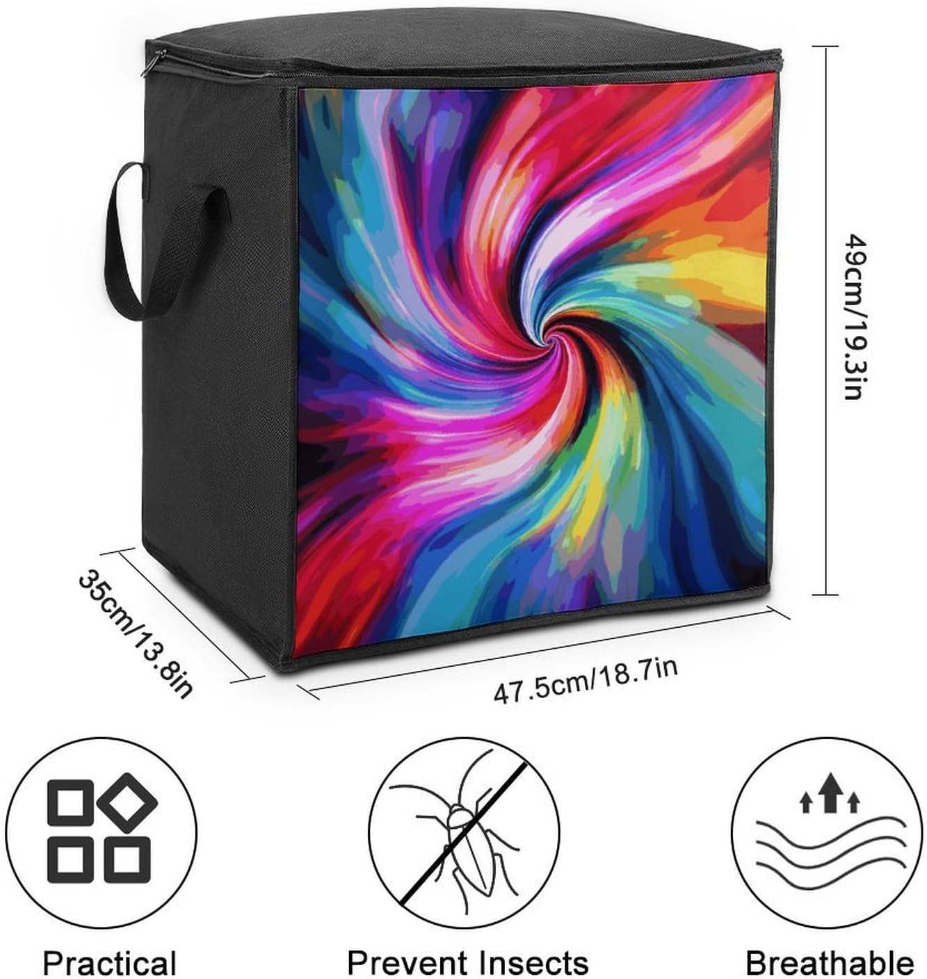 Portable Quilt Storage Bag,Colorful Tie Dye Printed Foldable Wardrobe Storage Box Foldable Storage Bag with Lids And Handle Large Clothing Storage Bag for Comforters Clothes Blankets Pillows