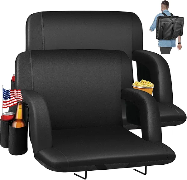 HOPERAN Stadium Seats for Bleachers with Back Support, Half-fold Portable Bleacher Chairs with Back and Cushion, 600D Waterproof Reclining Extra Wide Bleacher Seat for Outdoor Sports