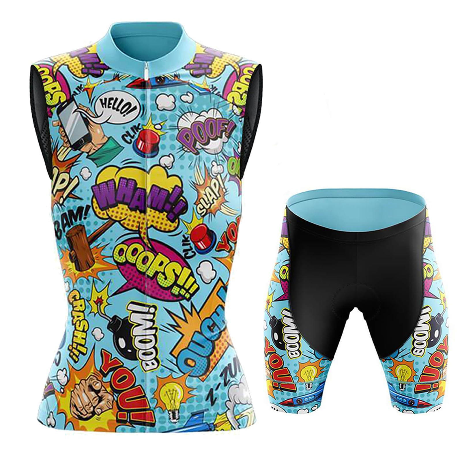 Abbigliamento Ciclismo Donna Completo Bici MTB Estivo,Maglia Ciclista Maglietta da Ciclo Senza Maniche Gilet e Pantaloncini Shorts con 19D Gel Imbottiti,Tuta Bicicletta Sleeveless Asciugatura Rapida