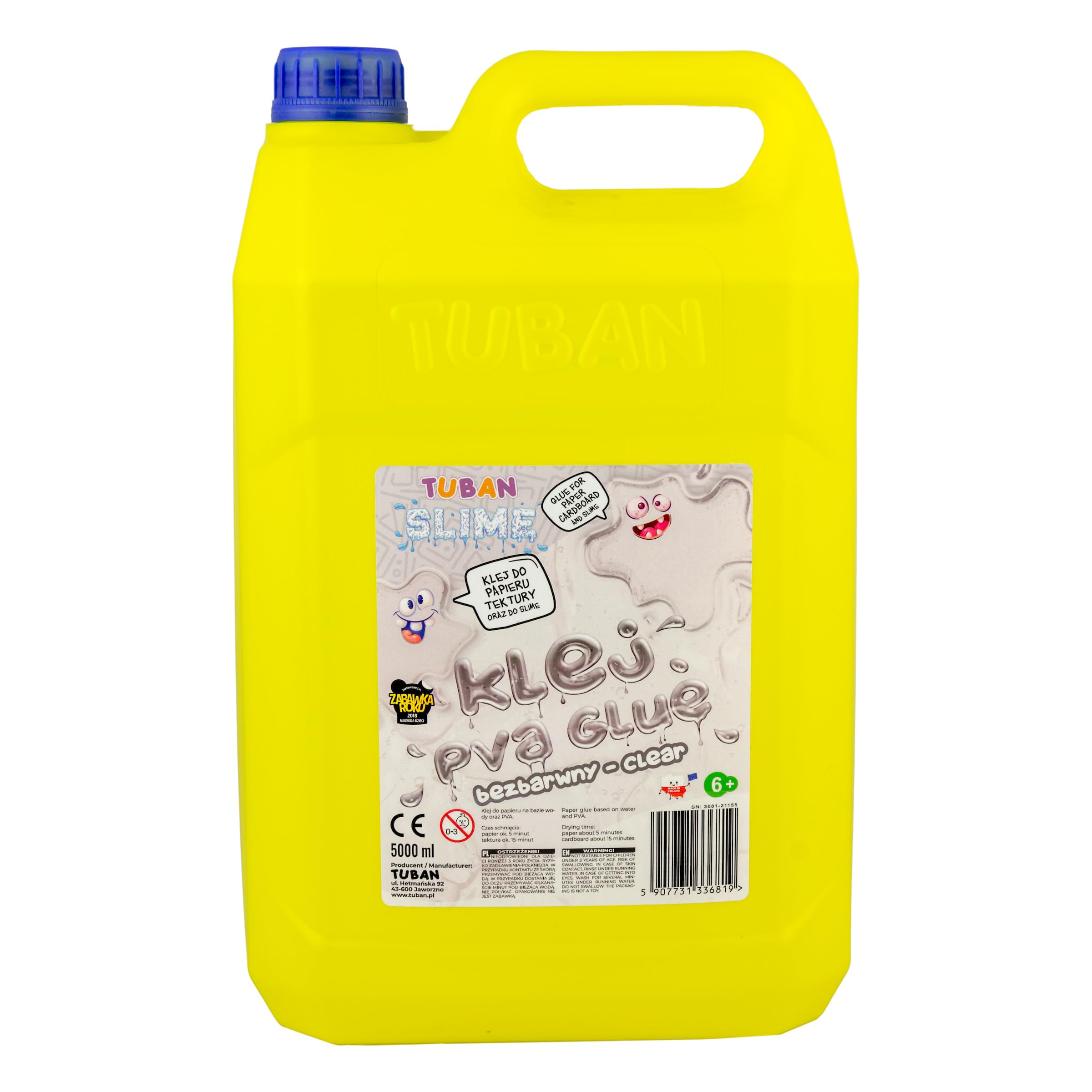 TUBAN Transparenter PVA-Kleber – Für Karton und Papier – Ideal für Slime – Bürokleber – Universell – Sicher für die Schule – Ohne Giftstoffe – Großpackung - 5000 ml