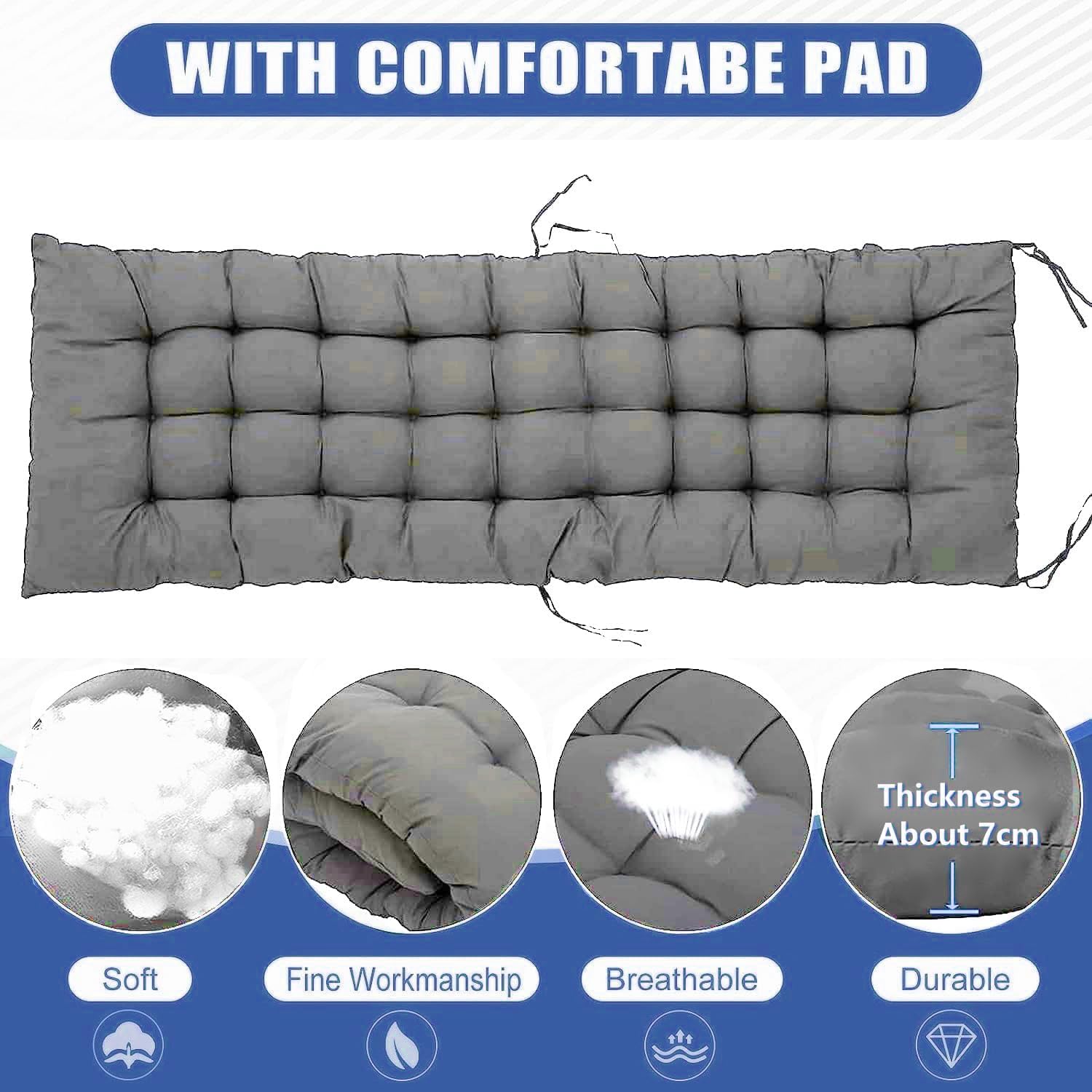 Pack-2 Tumbona Plegable para jardín, sin instalación, Tumbona de Relax con cojín, con Soporte para Bebidas, Transpirable, para Interior de jardín, sillas de Camping (Gris, 77cm)