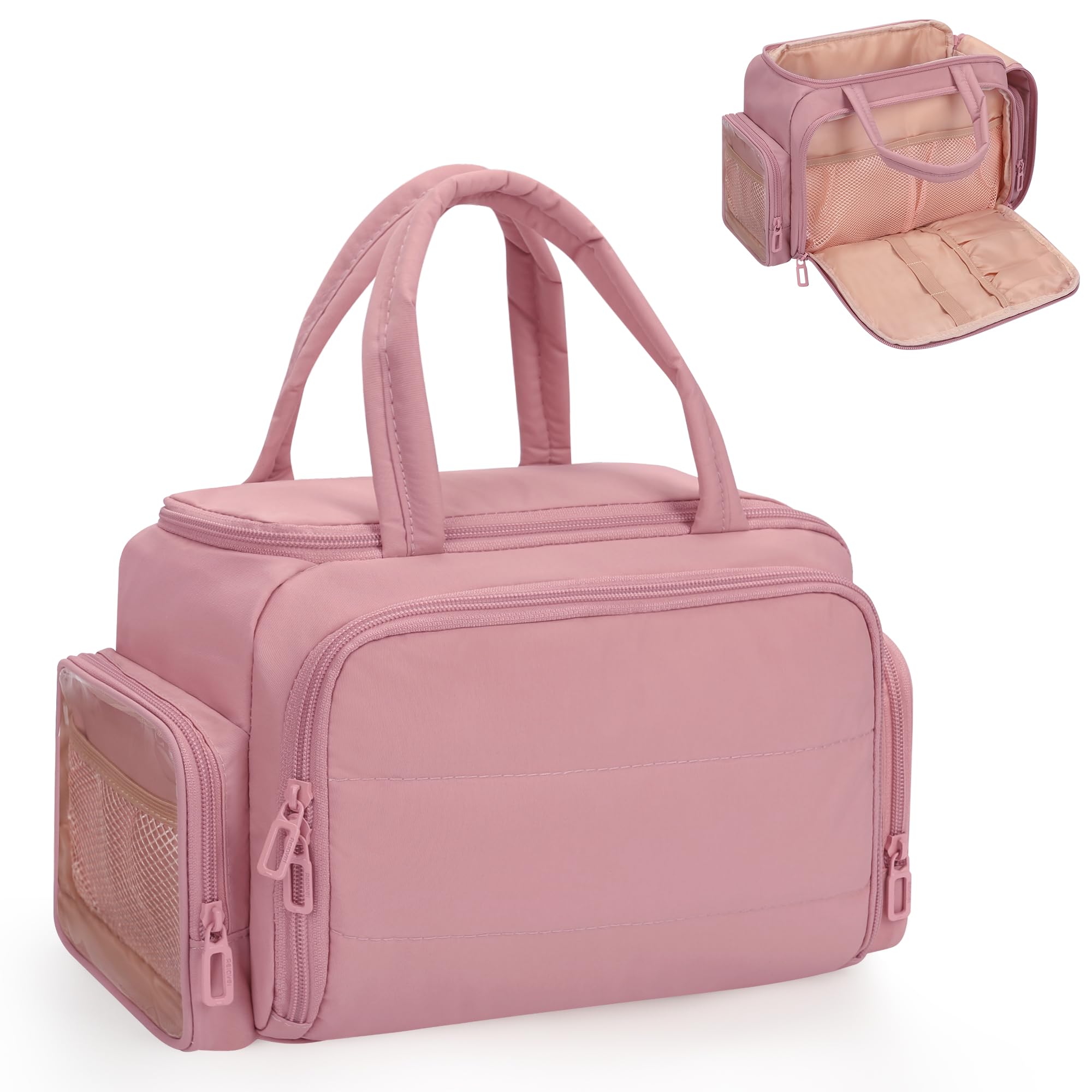 WGEAR Travel Cosmetic Bag for Women, Lightweight Wide-open Makeup Travel Bags for Toiletries with 2 Removable Dividers, Large Makeup Organizer with