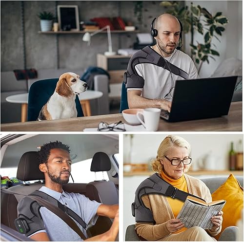 Miniatura 5 de Envoltura térmica para el hombro, almohadillas térmicas para hombres y mujeres, masaje eléctrico inalámbrico por vibración con 3 ajustes de