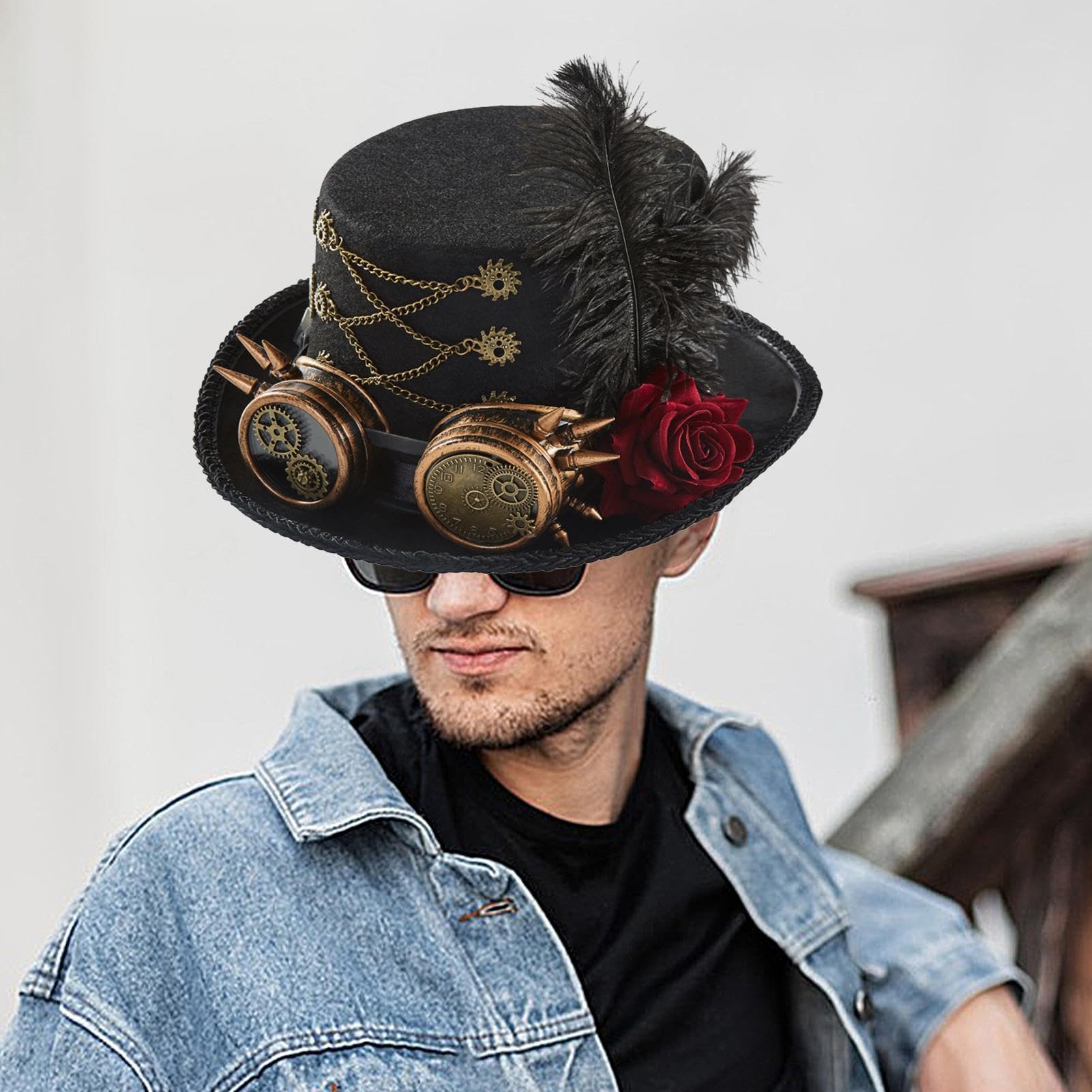 Generisch Sombreros cilíndricos | Disfraz de cilindro con diseño de gafas | De fieltro ajustable para mujeres, hombres, adolescentes, teatro, circo, cosplay