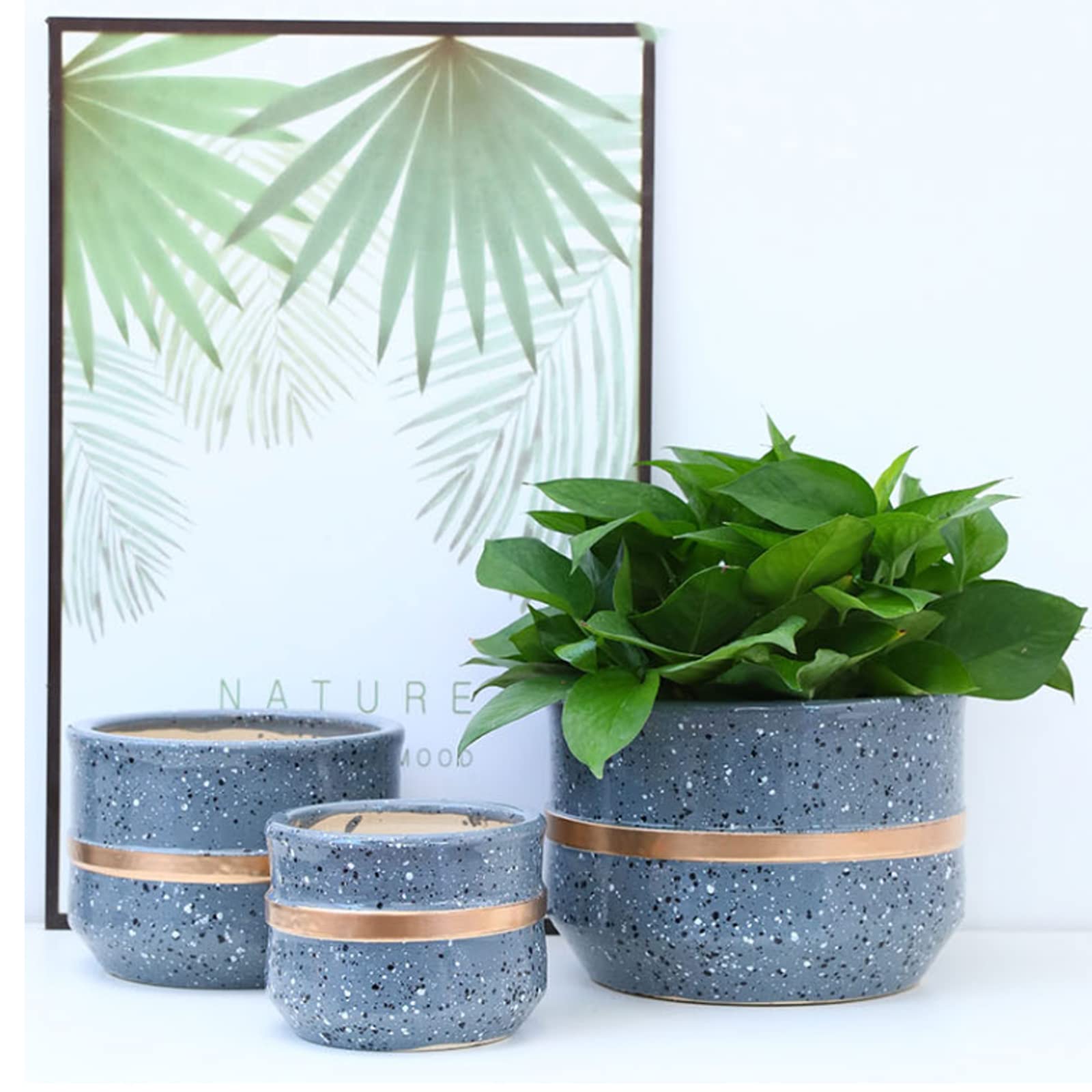 Vasi da Giardino Vasi per Piante in Ceramica, Vaso da Fiori cilindrico da 5,9/7,8/9,8 Pollici con Foro di drenaggio e Vassoio in plastica per Giardino Domestico per Interni ed Esterni
