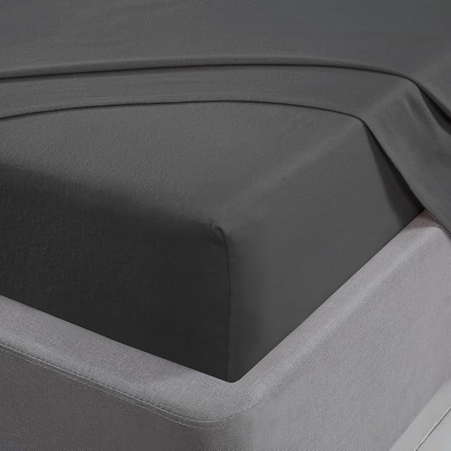 Sleepdown Fitted Sheet 100% Brushed Cotton Flannelette Luxury Bedding Soft Cosy 25cm 10" Bedsheet Bed Linen - Charcoal Grey - Double