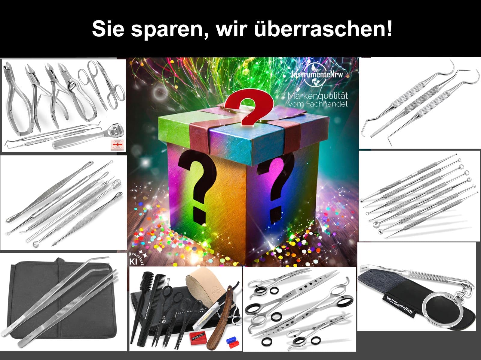 Beauty Stahlwaren 100 Teile Restposten Paket aus Lagerräumung | Mischposten Wundertüte mit Haarscheren, Nagelscheren, Pinzetten, Nagelzangen, Nagelfeilen, Hornhautentferner & Haushaltswaren