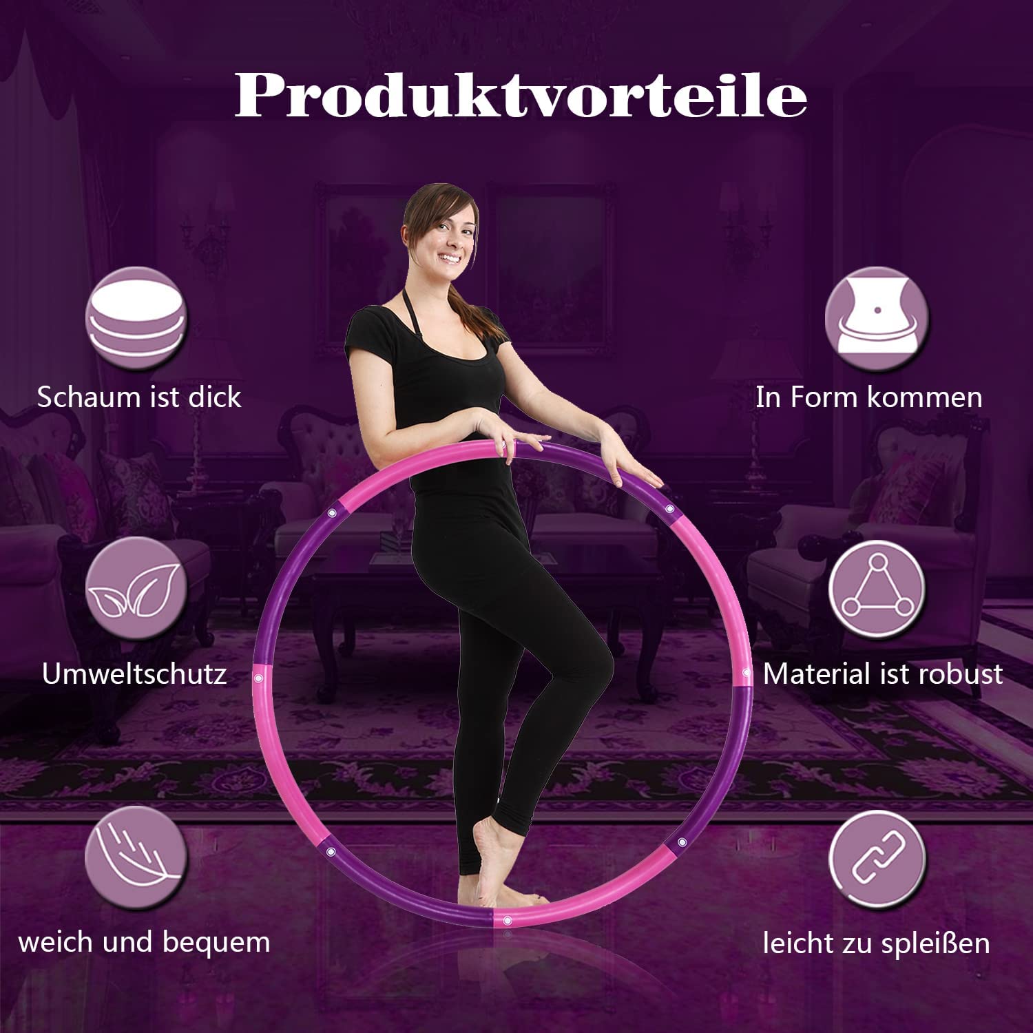 2,3kg Gewicht Hoola Hoop Fitness Hula Hoop Reifen für Erwachsene Anfänger und Fortgeschrittene 8 Teiliger und 100 cm Fitnessgerät für Zuhause Hullahub Reifen zum Abnehmen