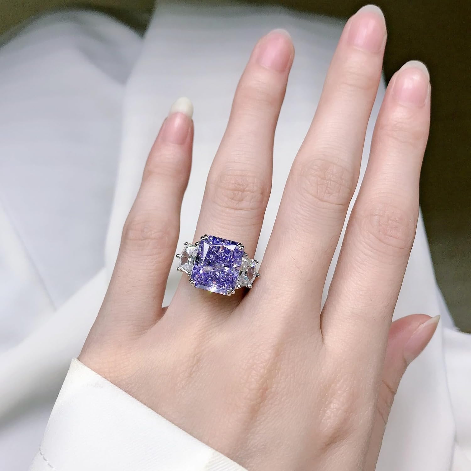 8 Carat 925 Sterling Silver Engagement Rings for Women Crushed Ice Radiant Cut Yellow/Purple Ring Dainty Statement Cocktail Rings for Wife Ladies