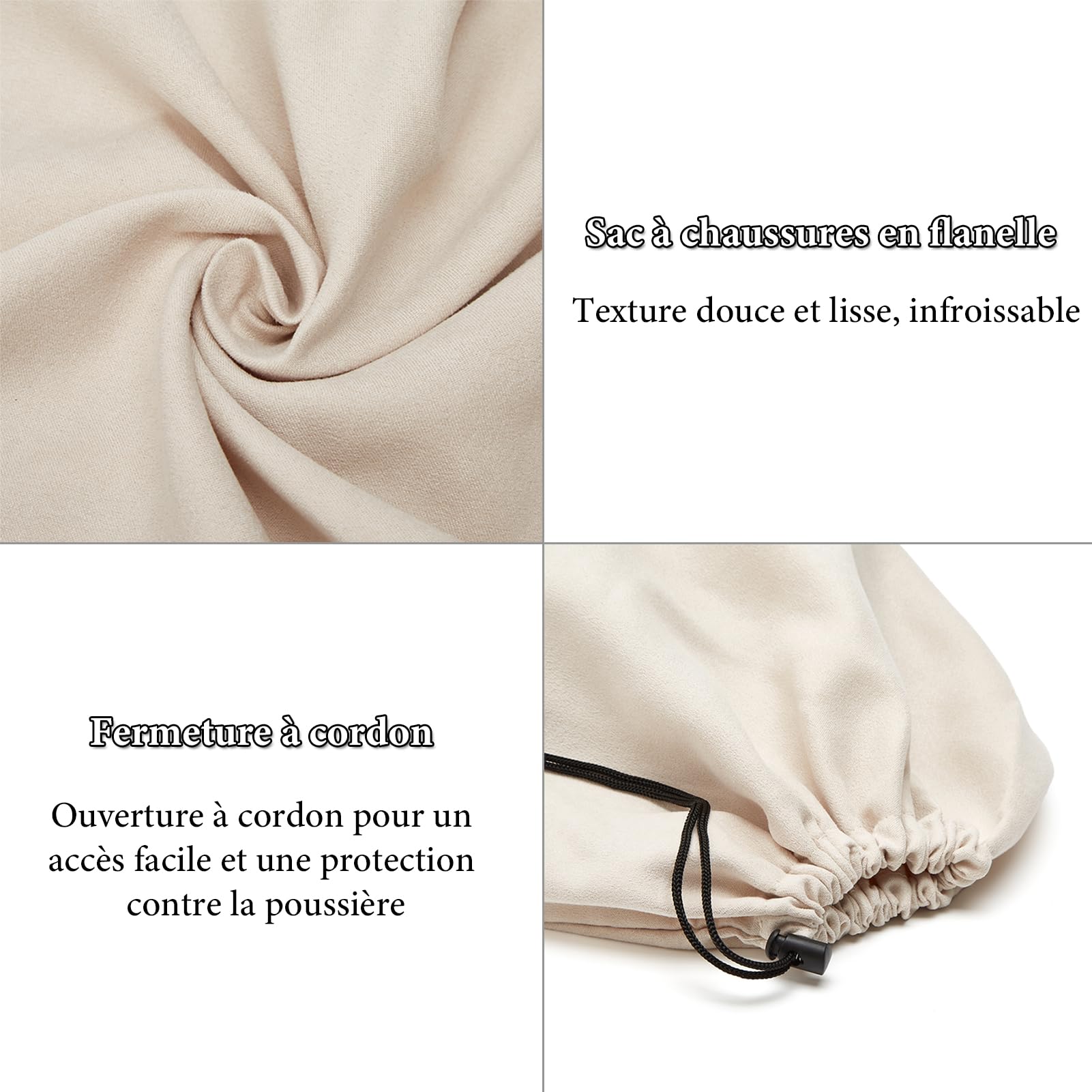 4 Sacs à Chaussures pour Voyage, Sacs à Chaussures pour Hommes et Femmes, Sac à Chaussures avec Cordon de Serrage, 45 × 35 cm, Sacs à poussière pour Les Voyages, Le Sport, Le Camping et Le Rangement