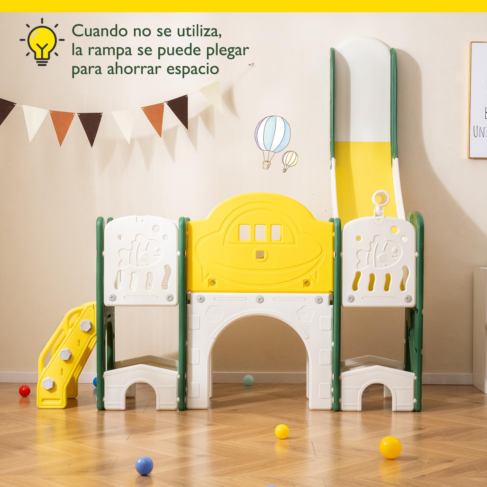 COSTWAY Tobogán Infantil 10 en 1, Parque Infantil con Pizarra (Amarillo)