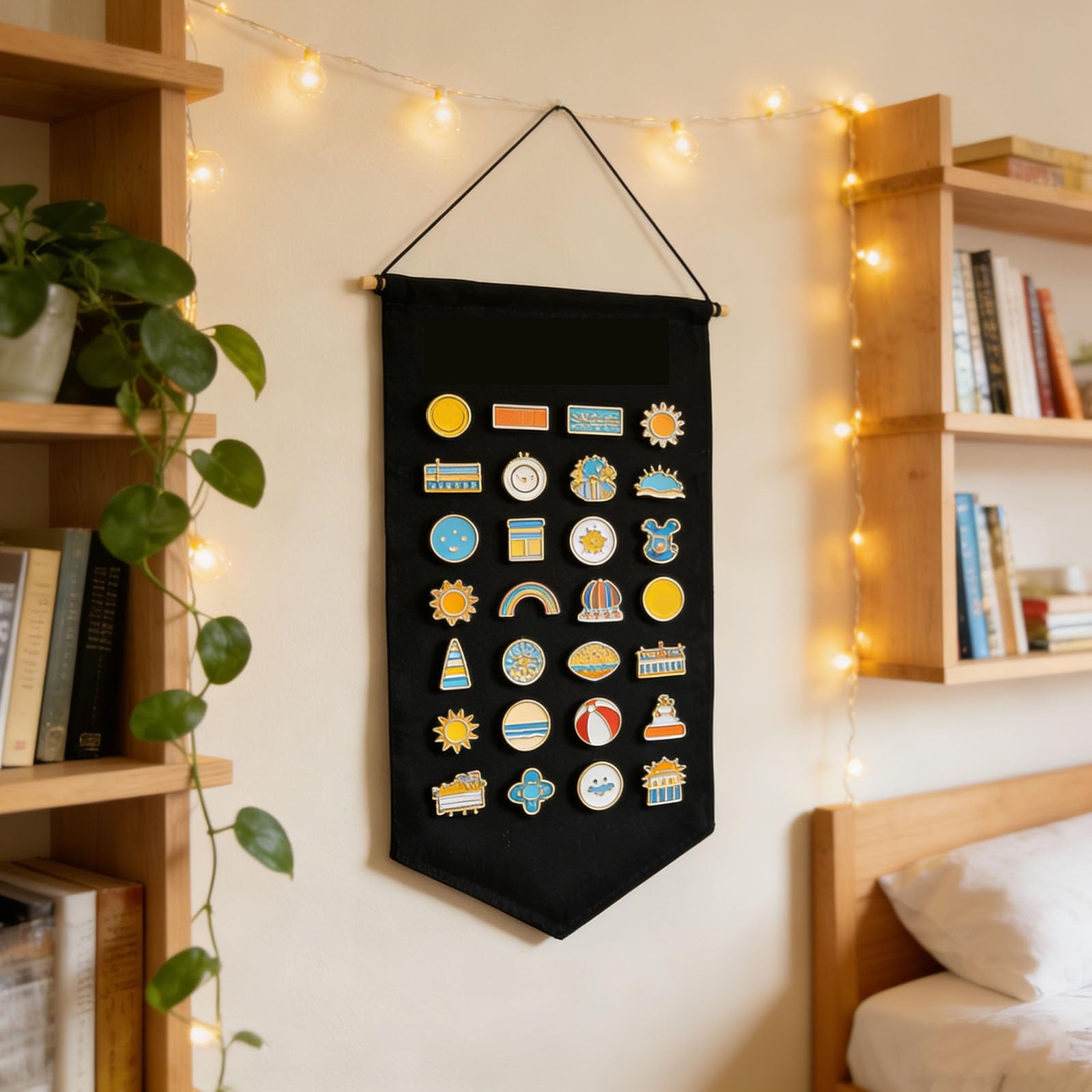 Winmany Espositore da appendere alla parete per spille e gioielli, in tela, smaltato, per esporre spille, orecchini, collane glitterate, organizer per collezione (nero)