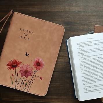 Bible Cover Case for Women,PU Leather Bible Case,Church Bible Bag Carrying Case Accessories Study Supplies with Zippered Pocket(Floral Pattern, 10.5 x 7.6 x 2.1 inches)