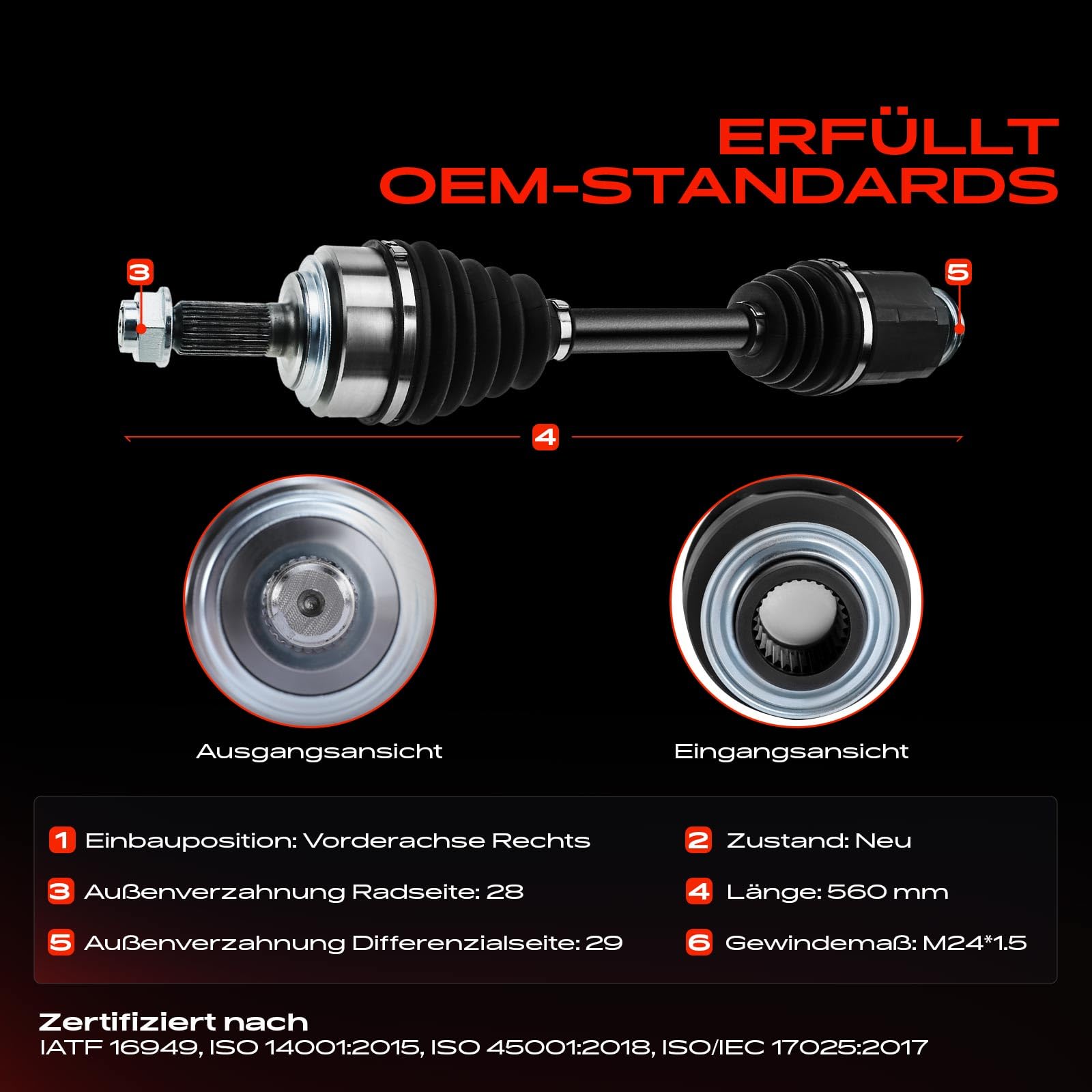Frankberg Eje motriz Eje de transmisión Caja de cambios manual Eje delantero Derecha sin ABS-Ring Compatible con Accord VII CL CN Accord VII Tourer CM CN Replace# 44305SEFE00
