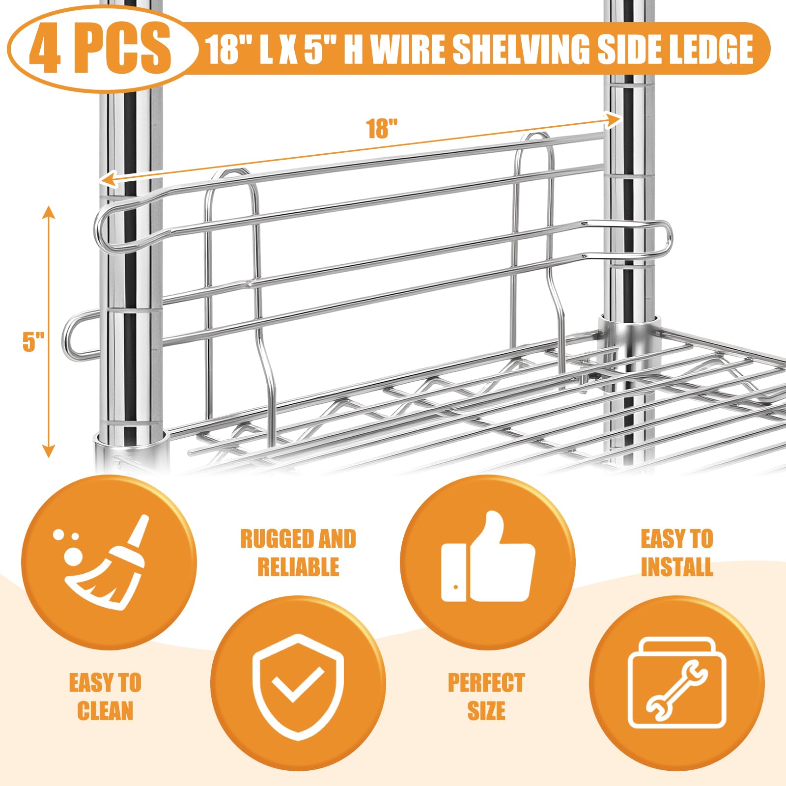MorningRo Silver Chrome Wire Shelf Ledges - 4 Pack -3
