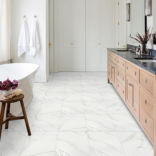 Dureidos Azulejos de suelo con aspecto de mármol blanco, autoadhesivo y duradero, azulejos de suelo de vinilo despegar y pegar, impermeables y