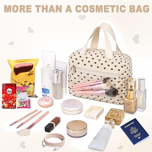 Miniatura 5 de CAMTOP Bolsa de maquillaje para mujeres y niñas, bolsa de cosméticos de pana para viaje, bolsa con cremallera, Negro (black Heart), Bolsas de