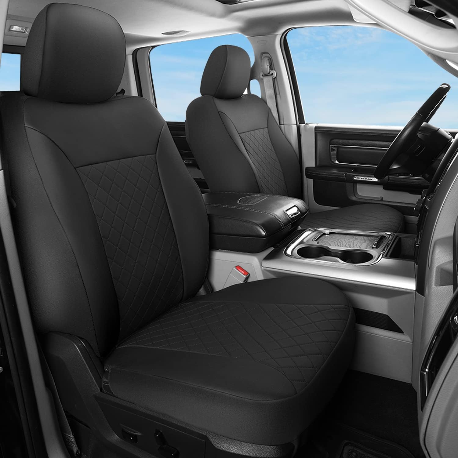 GIANT PANDA Front Car Seat Covers Custom Fit Dodge Ram 1500 2500 3500 Trucks Seat Protectors (Black) 2-Pack