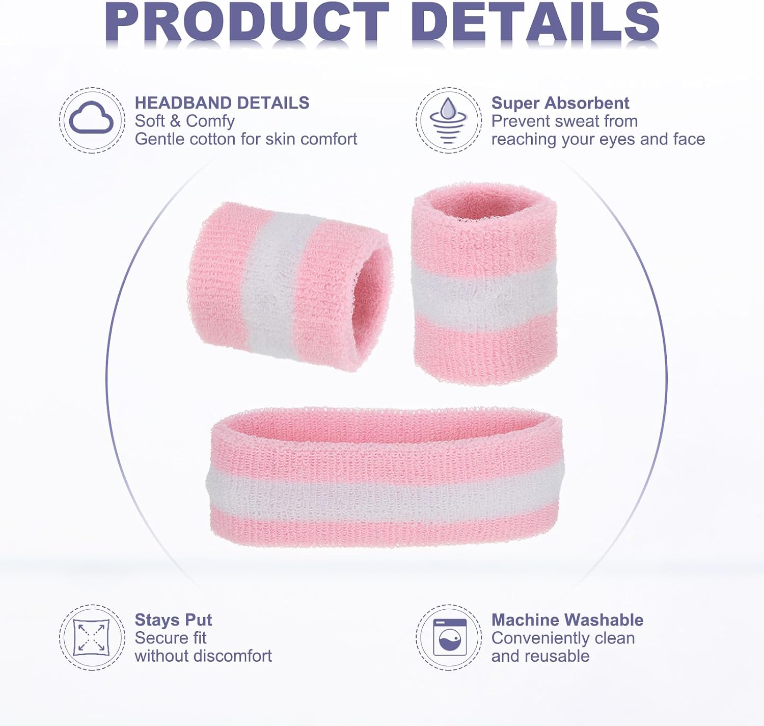 MECCANIXITY Sweat Band Set Sports Terry Cloth Headband Wristband Moisture Wicking Sweat Absorbing Head Band for Women Men Workout Exercise Basketball