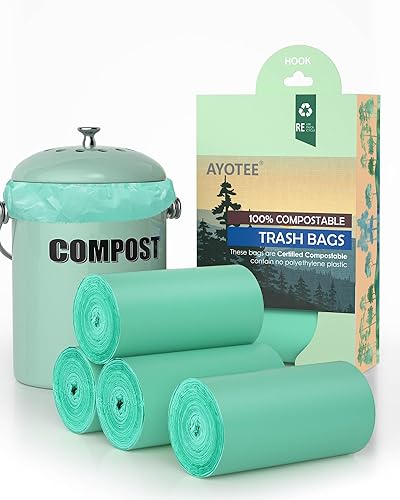 AYOTEE Bolsas de basura 100% compostables, 100 bolsas pequeñas de compost de 1.3 galones, bolsas de basura pequeñas de 5-6 L, bolsas compostables