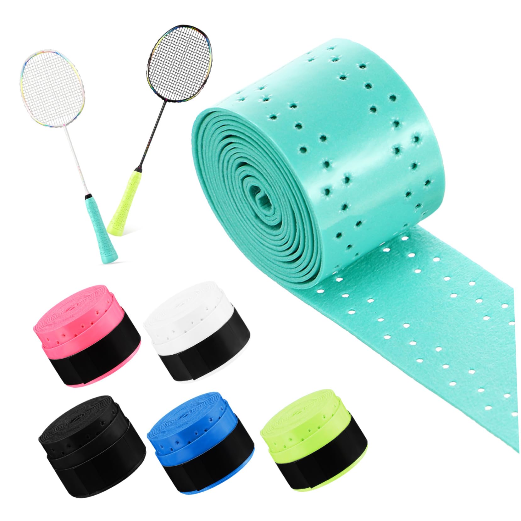 KESYOO 6 Rolls Badminton Tennis Racket Grip Tape Grip Wrap Quick Install Strong Pu Material Versatile for Tennis Badminton