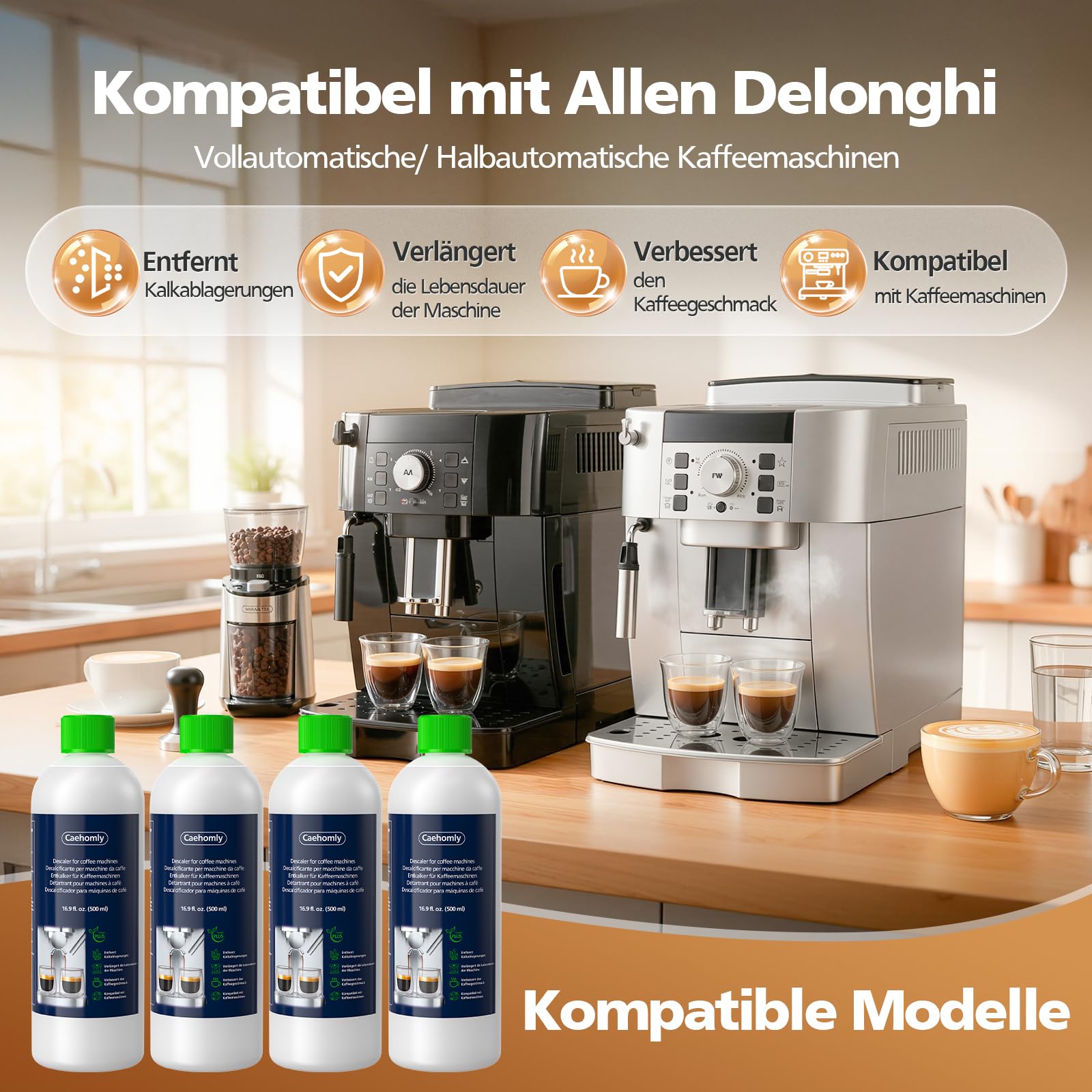 Descalcificador para cafetera DeLonghi, descalcificador de repuesto para DeLonghi DLSC500, accesorios de mantenimiento, ingredientes vegetales, 500 mlx4 botellas, 20 latas descalcificadoras