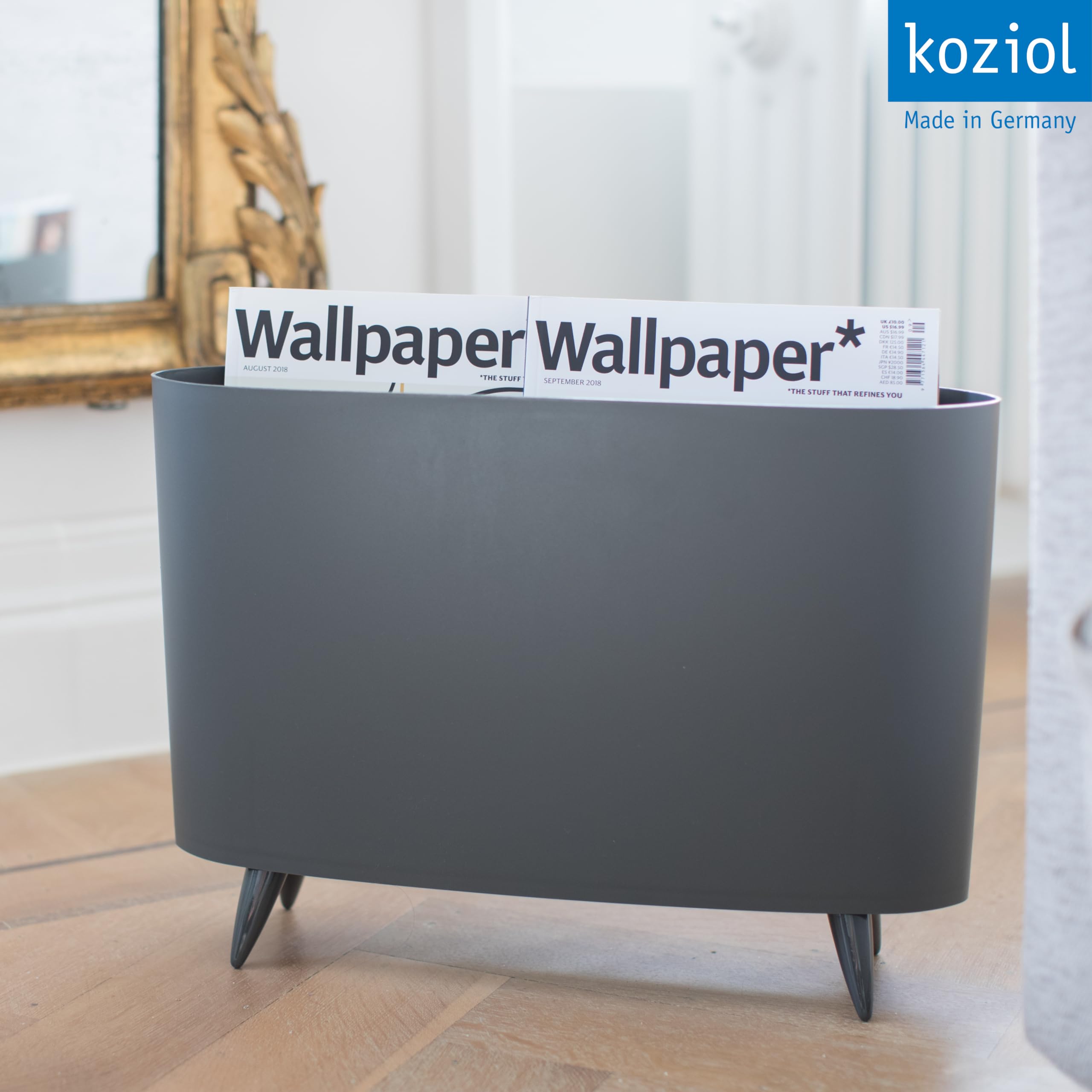 Koziol Milano Solid Revistero, plástico termoplástico, Negro Completo, 12 x 45.7 x 31.5 cm