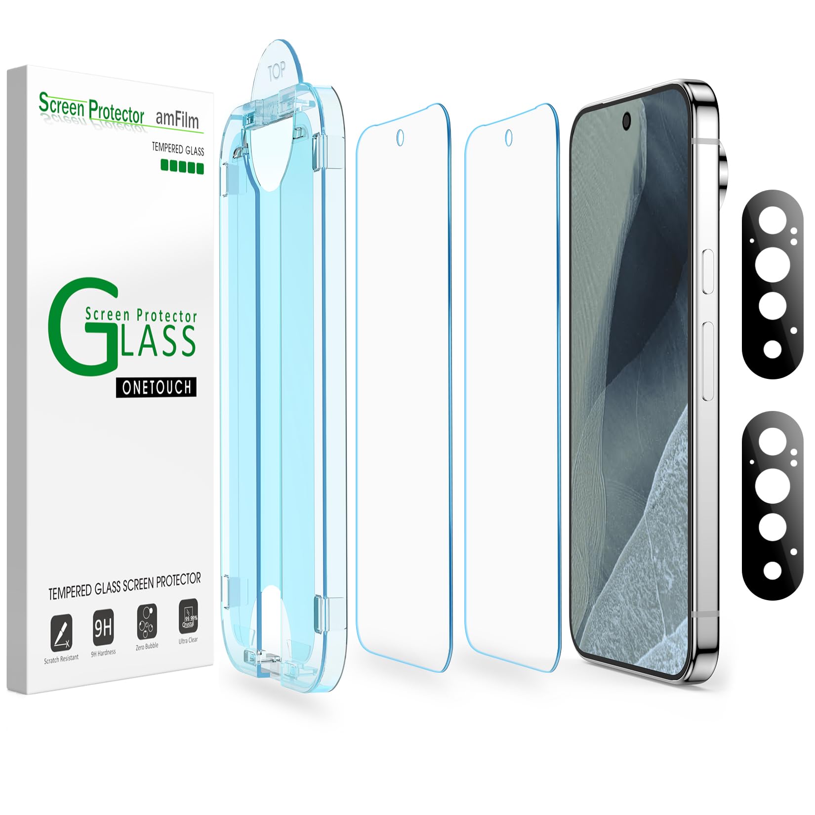 amFilm OneTouch for Google Pixel 11 Pro XL Screen Protector Tempered Glass | 6.8” Auto-Alignment, 30s Install, Bubble Free, Scratch & Drop Protection, HD, Camera Lens Protector[2+2 Pack] (11PXL-6.8'')