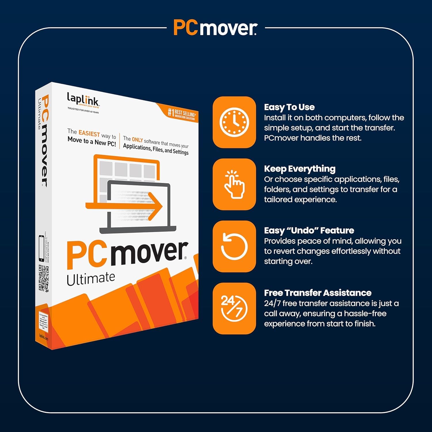Laplink PCmover Ultimate 11 - Migración de sus aplicaciones, archivos y configuraciones de un PC antiguo a un PC nuevo - Software de transferencia de datos - Con cable Ethernet de alta velocidad