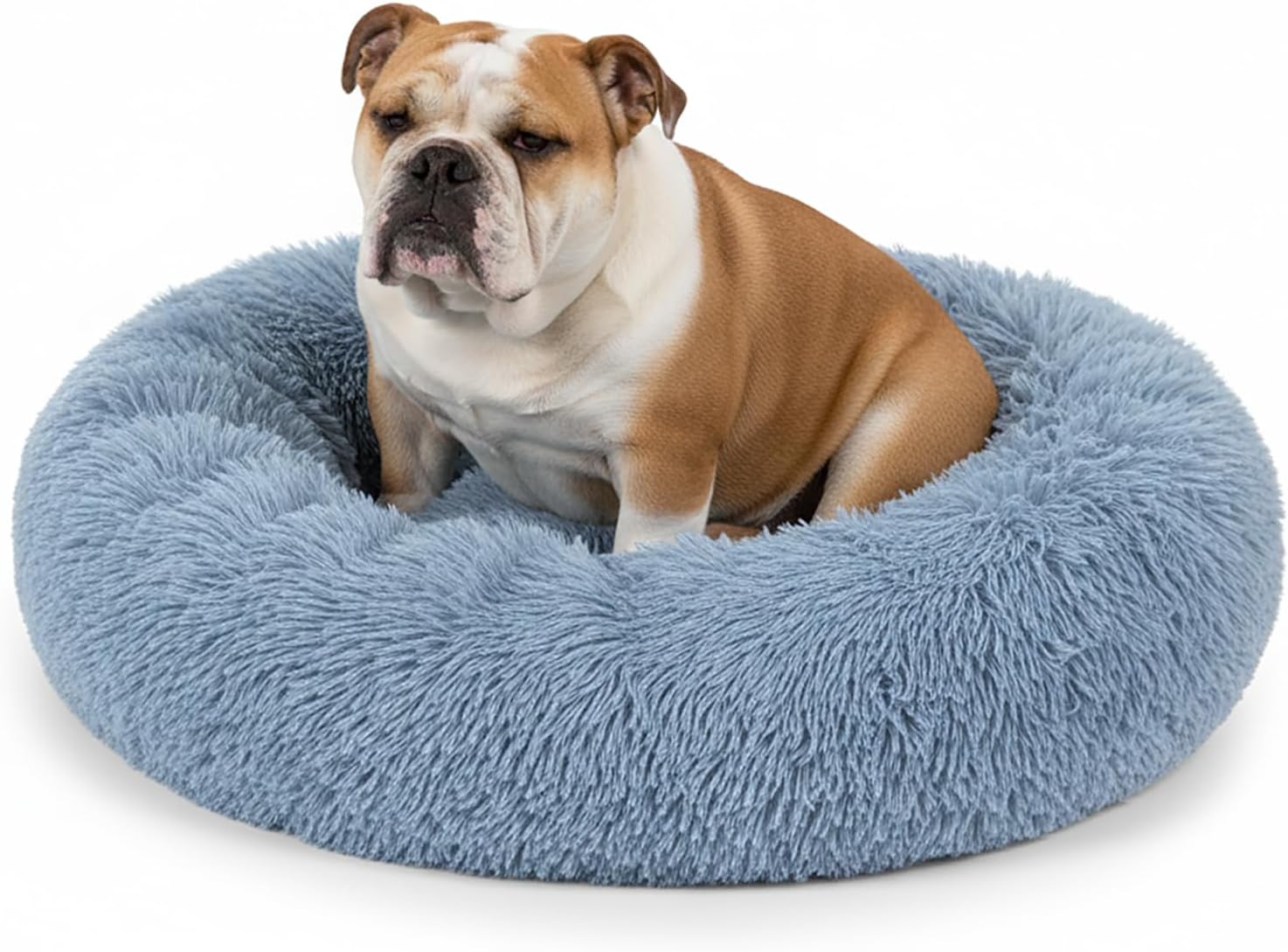 PetAmi Calming Dog Bed for Small & Medium Dogs and Cats, 30 Round Donut Dog Bed, Washable Fluffy Faux Fur Puppy & Cat Bed, Anti-Anxiety Plush Cuddler Pet Bed with Anti-Slip Bottom - Blue