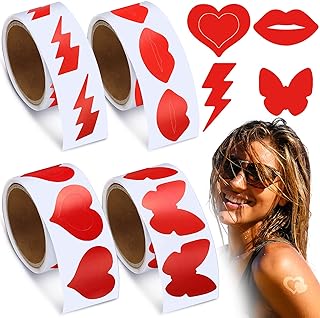 Fainne 400 Pieces Tanning Bed Stickers for Body Heart Labels Perforated Self Adhesive Small Sun Stickers for Tanning, 100 Pieces Per Roll, 1.2 x 0.8 Inches(Elegant Pattern)