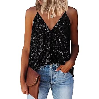 Women Sleeveless Sequin Vests Shimmer Top