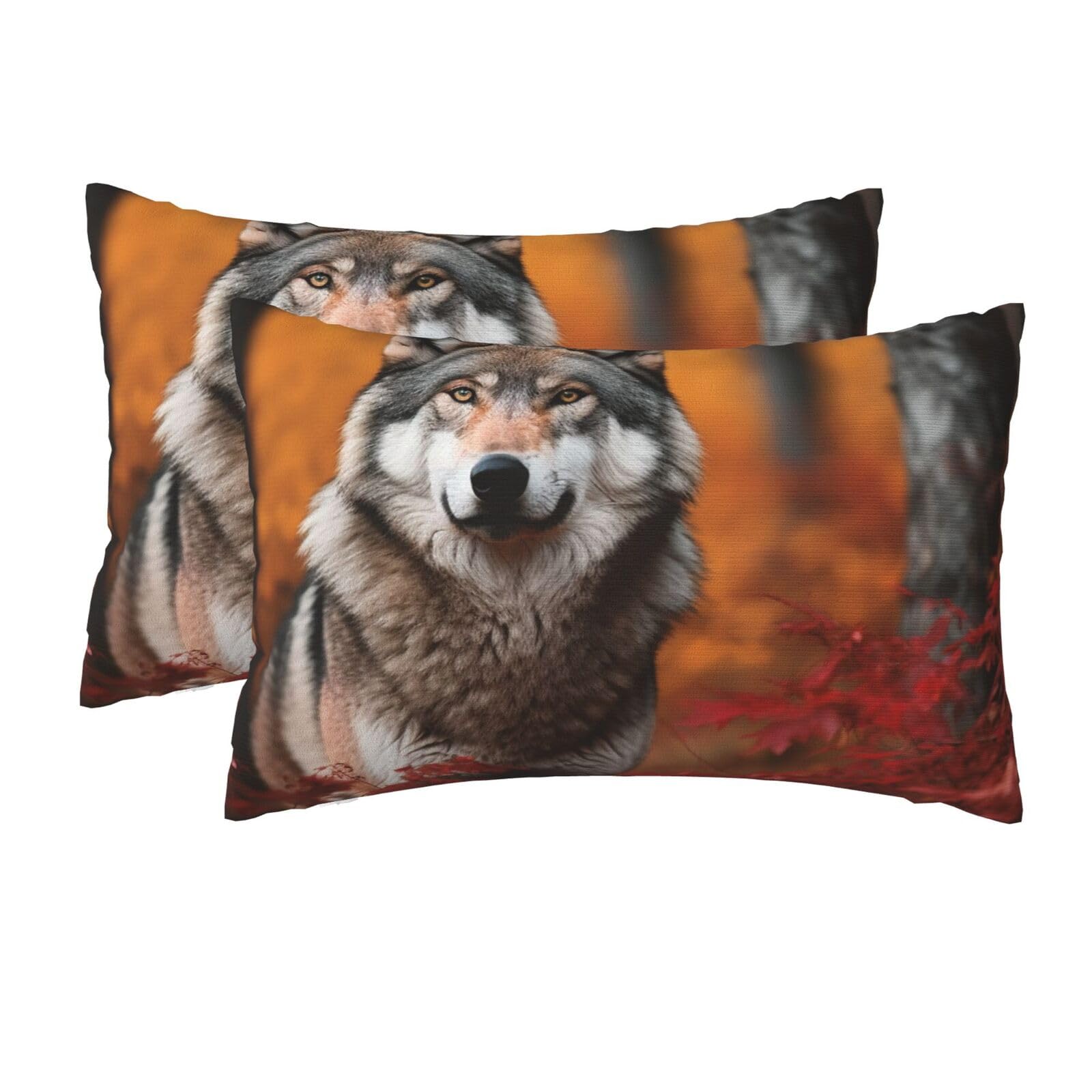 2 Pack Queen Pillow Cases with Hidden Zipper, Soft Breathable Pillow Covers for Hair and Skin, Autumn Animals Wolf Pillowcases 20"x30" Bed Pillow Protectors Cover for Sleeping Gifts