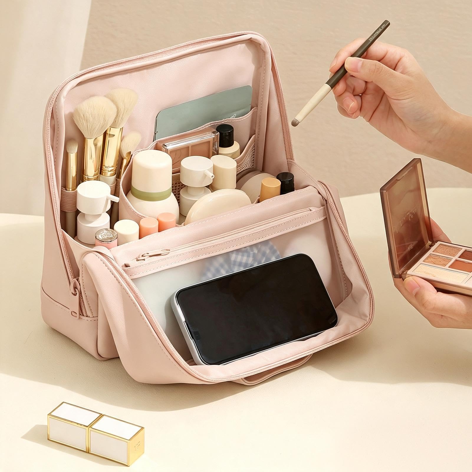 Neceser Maquillaje Vertical Estuche Organizador De Cosméticos con Cierre
