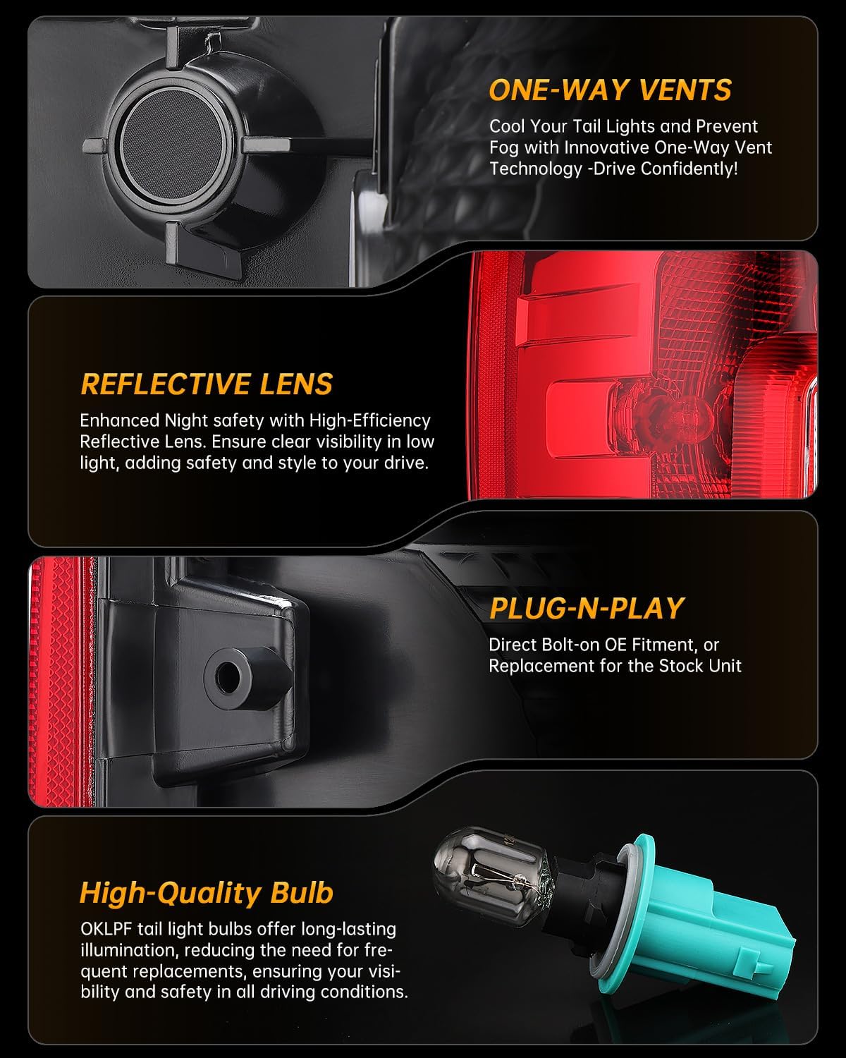 OKLPF Rear Brake Tail Lights Compatible With 2017 2018 2019 Ford F250 F350 F-250 F-350 Super Duty,Replace HC3Z13404D HC3Z13405D,Replacement Red Taillights Assembly, Driver And Passenger Side