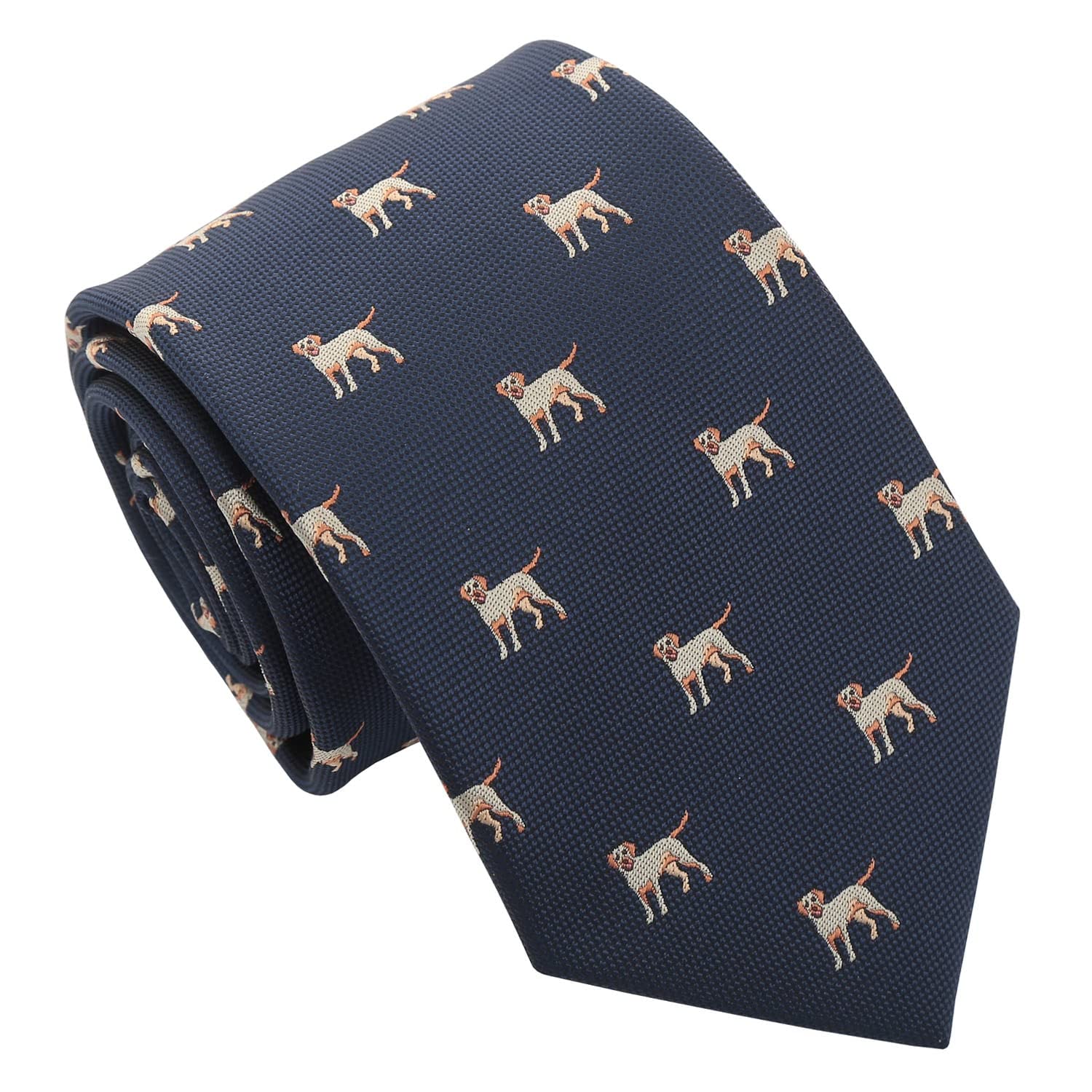 DQT Men's Embroidered Dog Print Novelty Classic Tie - Navy Blue Labrador Retriever