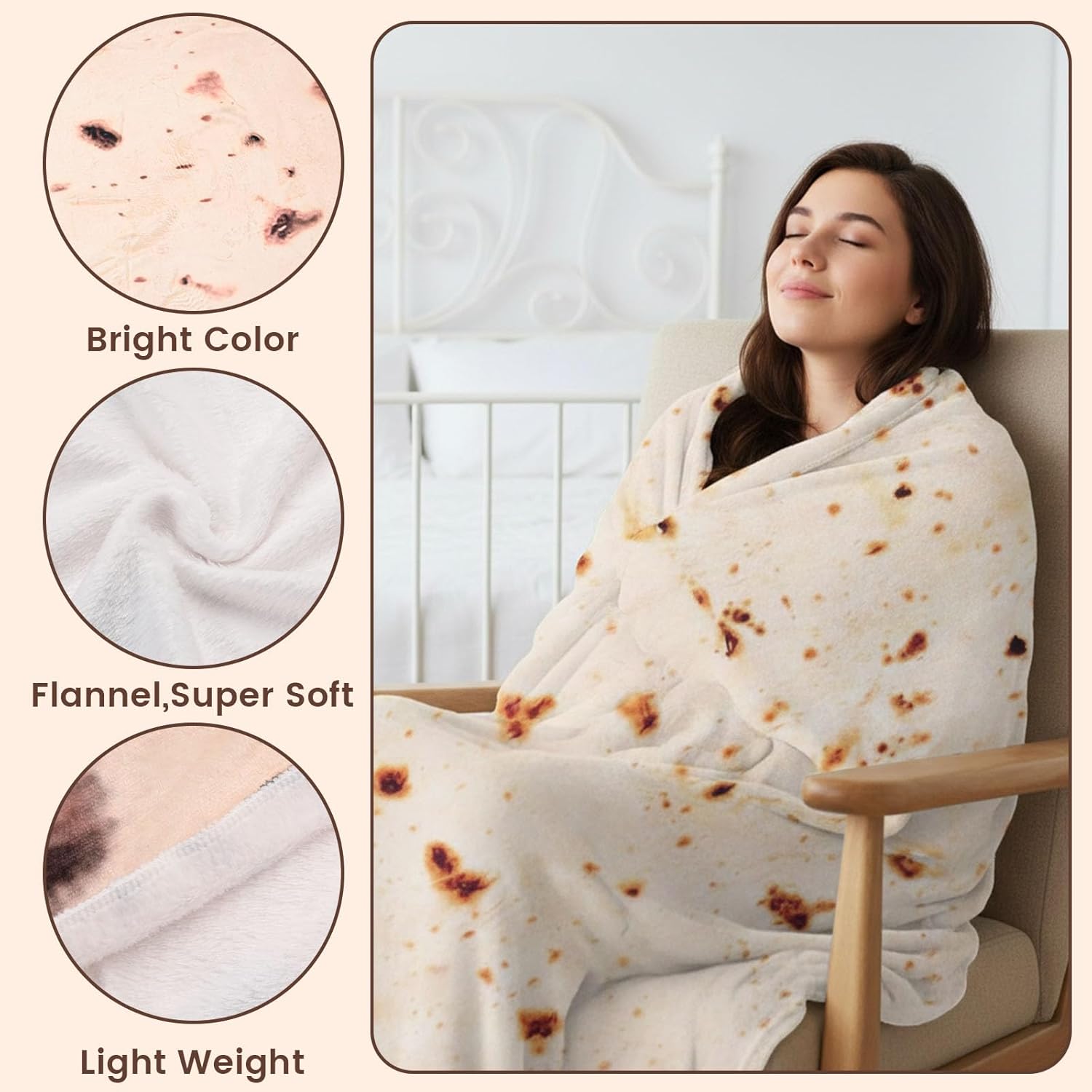 Burritos Blanket, Funny Realistic Round Food Tortilla Throw Blanket for Adults Kids Couch Bed or Travel Use, 60 Inches - Image 3