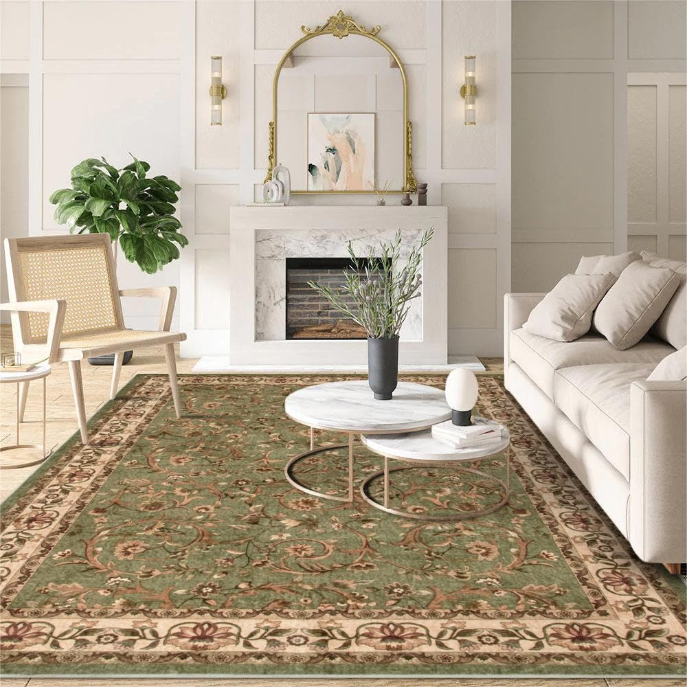 LIVEBOX Big Rug Carpet for Living Room, Soft 6x9 Washable Area Rug Living Room Rugs, Non-Slip Non-Shedding Olive Brown Green Vintage Rug for Dining Room