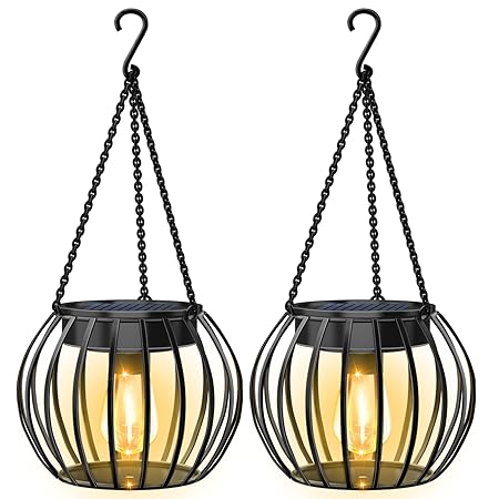 UBright Solar Lantern Outdoor Upgraded Hanging Solar Lights Outdoor Metal Outdoor Hanging Lanterns Decorative Lighting Solar Powered Waterproof Tree Lantern for Garden Yard Patio Pathway, 2 Pack