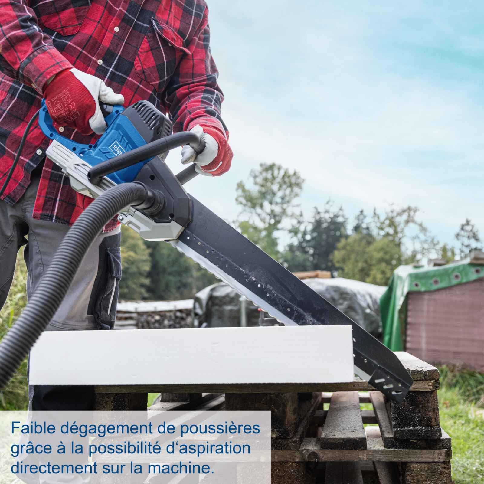 Scheppach Elektro Universalsäge AZE430 Ziegelsäge mit 4m Kabel | Leistung 1500W | Schnittlänge 430mm | Hub 40mm | mit Schnellstopfunktion & Absaugadapter | für Ziegel, Holz, Gasbetonstein & Dämmwolle