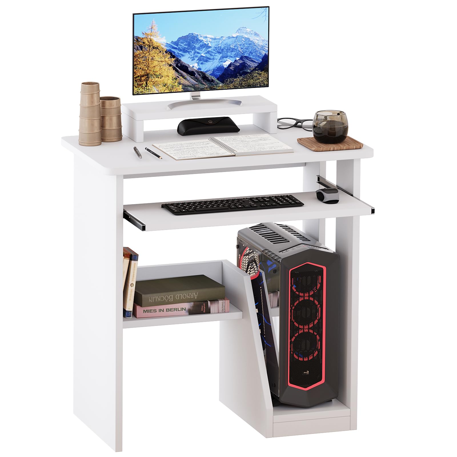 Compact Computer Desk with Shelf Desk Office PC Table with