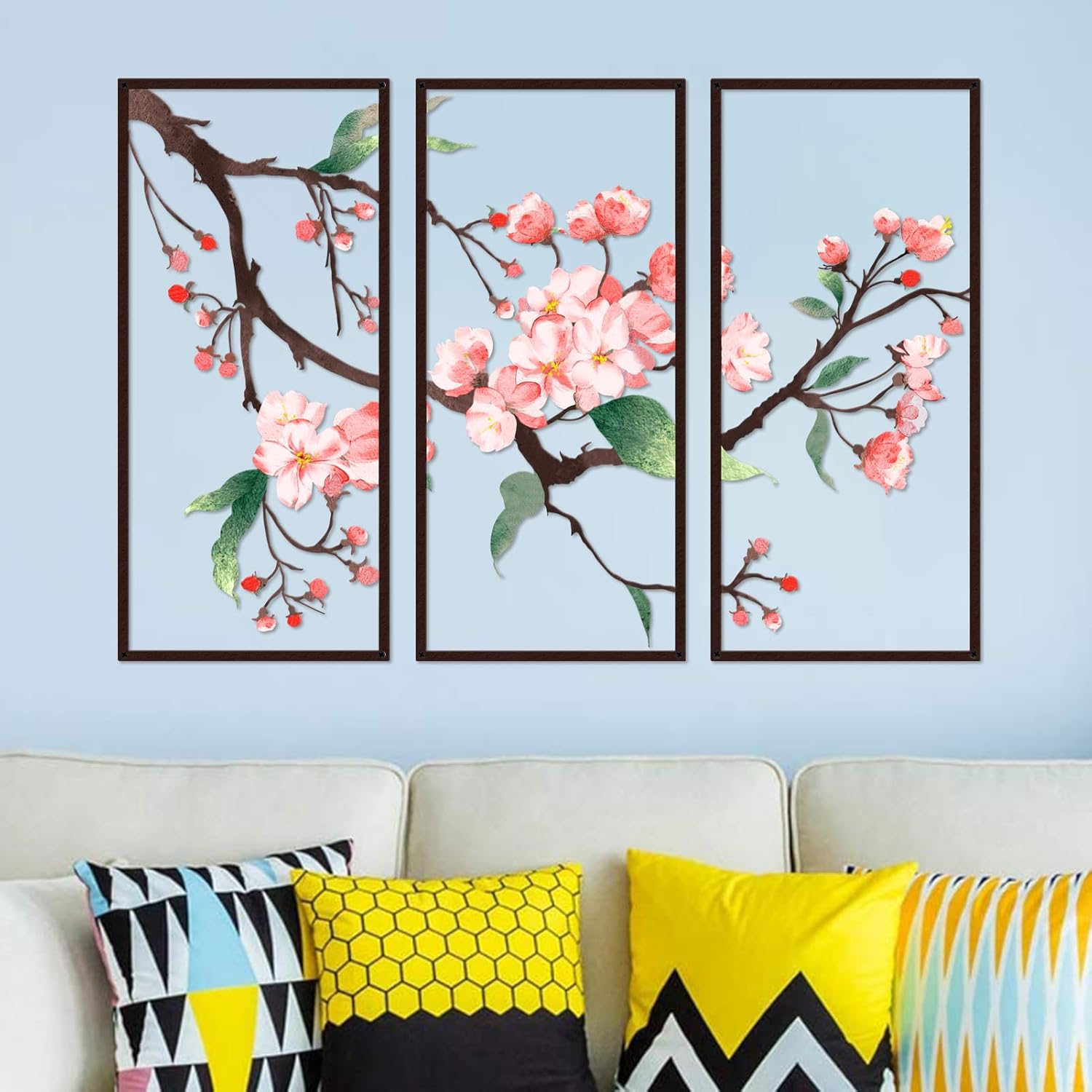 Resama 3 Pcs Metal Flowers Wall Decor - Minimalist Floral Sculpture, Modern Floral Wall Arts Hanging Decor for Living room Bathroom Bedroom Dining Room Kitchen Indoor Outdoor (30.6x22in)