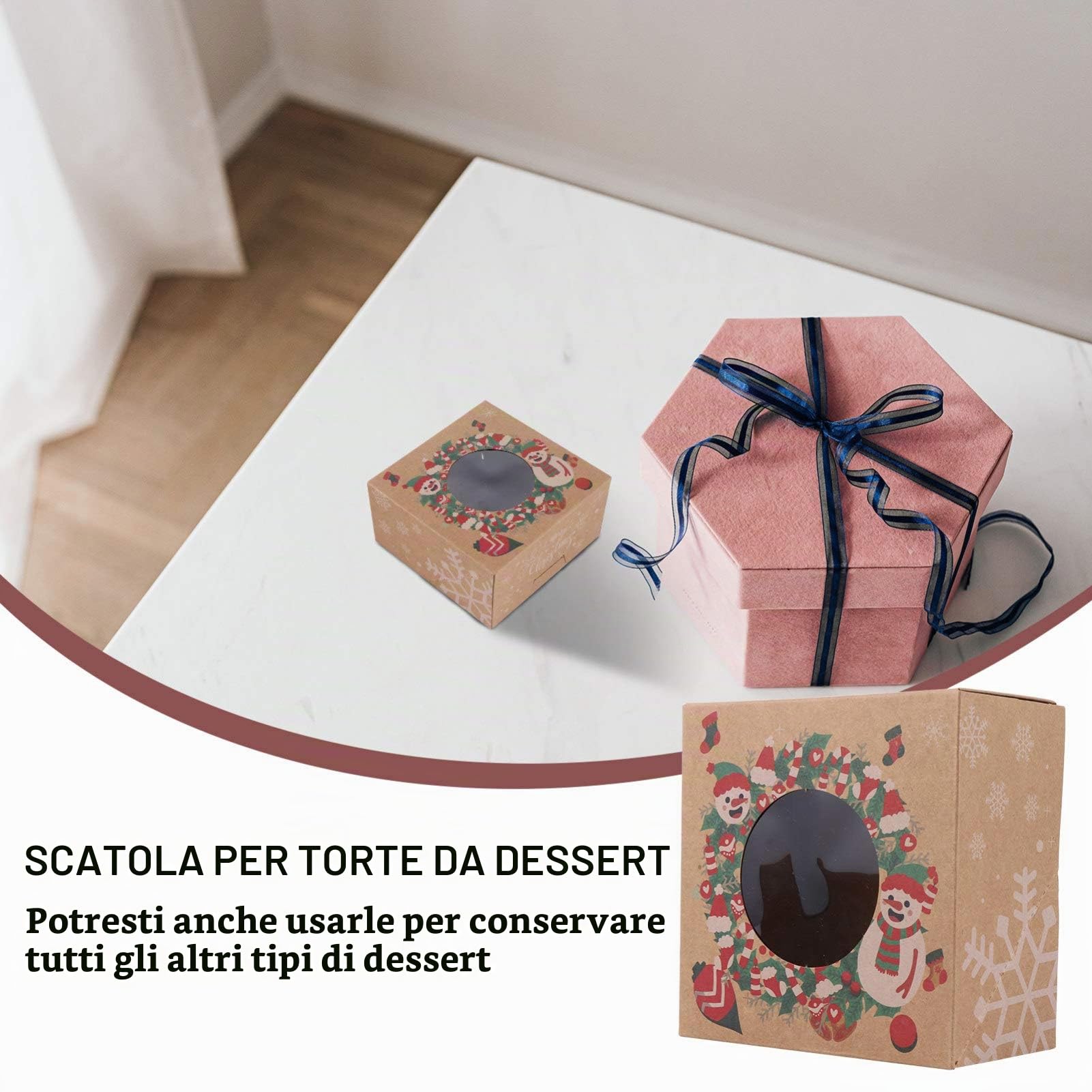 Cabilock 12 Pezzi Scatole per Biscotti Natalizi Scatole per Torte Vacanze Natalizie per Dolci da Forno con Finestre per Caramelle per Regali