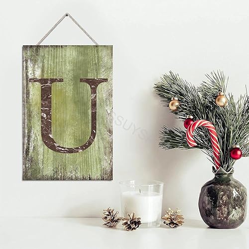 Vista 373 de Letrero colgante de madera con letra J, letrero de madera para decoración del hogar, 26 letras del alfabeto de metal, placa de madera, decoración
