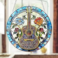 Vista 4 de Guitarra acrílica para colgar ventana, equipo de música, atrapasoles manchados para ventana, paneles acrílicos, dormitorio, jardín, cocina