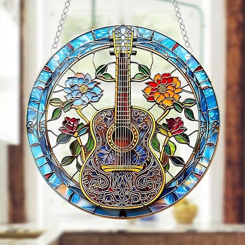 Miniatura 4 de Guitarra acrílica para colgar ventana, equipo de música, atrapasoles manchados para ventana, paneles acrílicos, dormitorio, jardín, cocina,