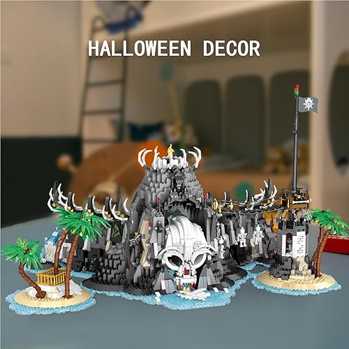 Miniatura 5 de Beberlu Kit de bloques de construcción de isla pirata, calavera caribeña medieval europea, juego de construcción de castillo para adultos, diseño de